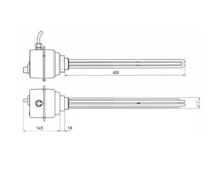 ND - Qtermo vykurovacie teleso 6/4" T3x1,5kW=4,5kW na 400V so vstavaným termostatom pre ENERGY 400 mm