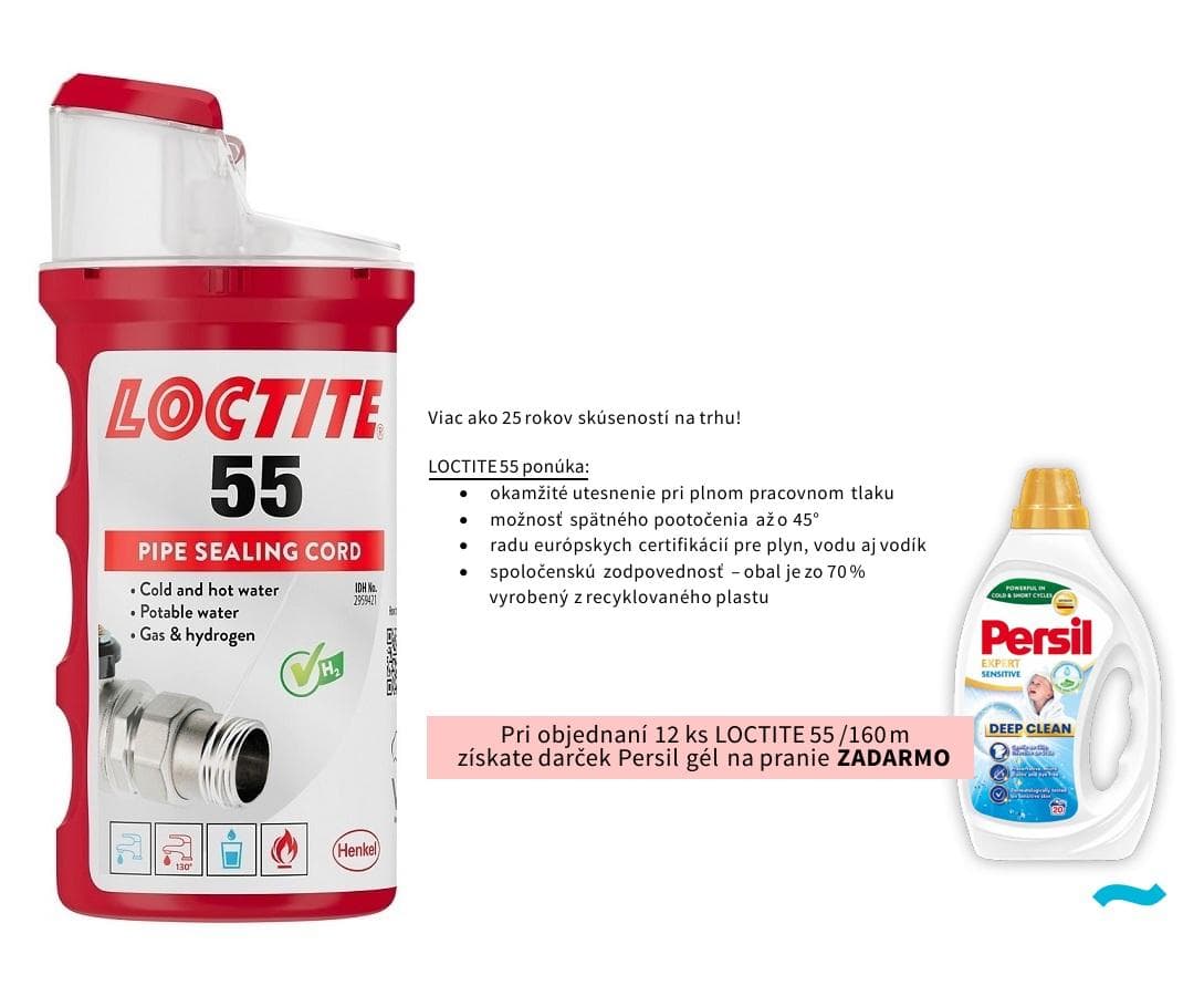 LOCTITE 55 - závitové tesnenie, tesniaca niť na závity - 160m, nutné objednať 12 ks+ darček 1 ks PERSIL gél ZDARMA